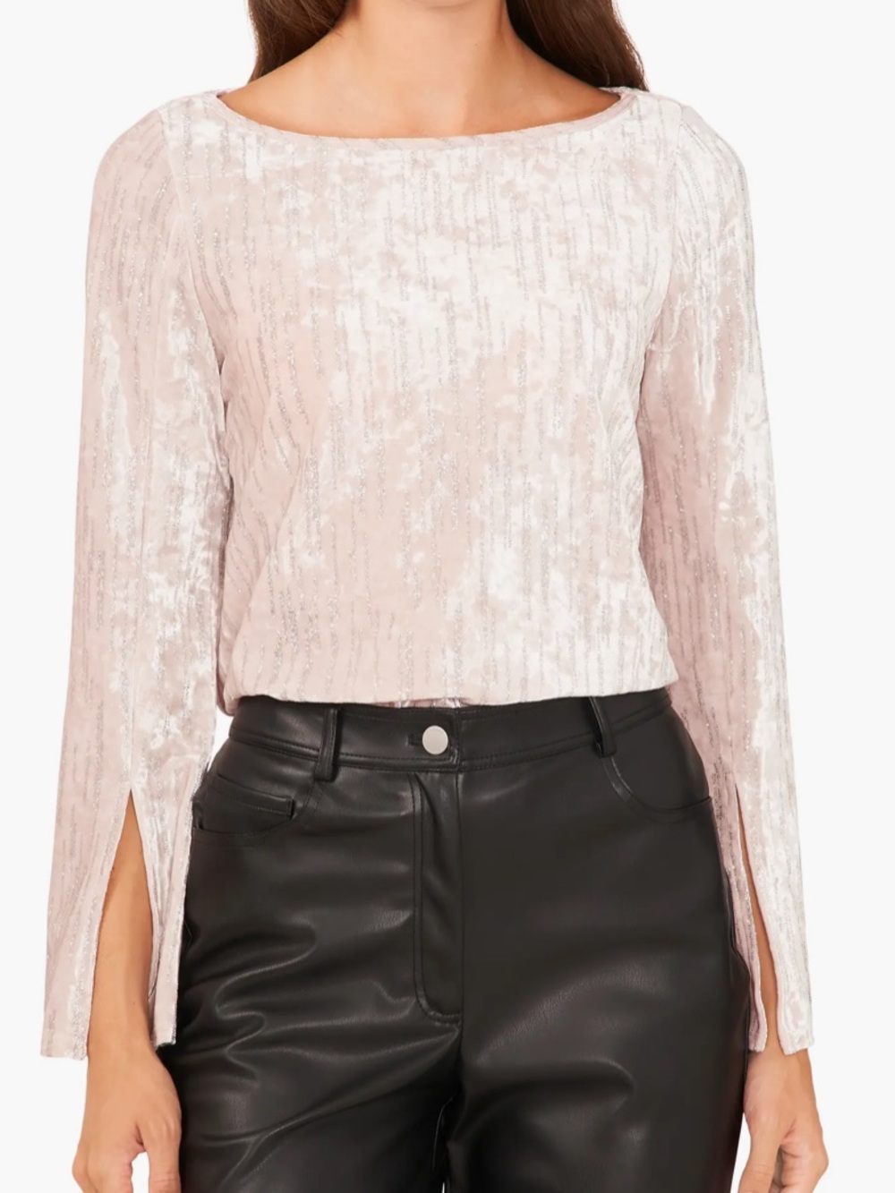 Halogen Metallic Split Cuff Velvet Top(size XL)